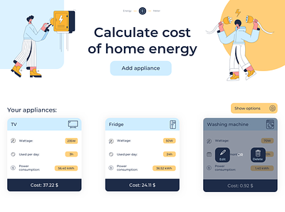 Energy Meter app appliances budget concept design energy home illustration logo minimal power simple sketch ui vue vue.js web app web design website
