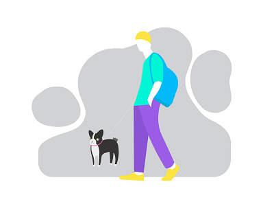 2D Flat Character Design Illustrations, Minimal Art 2d animal character characterdesign creative creative design dog illustration people people illustration pet puppy simple vector walking