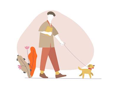 2D Flat Character Design Illustration 2d character creative design dog flat male man simple illustration style walking