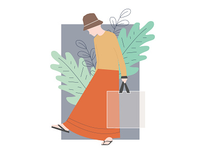 Flat Shopping Girl Illustration