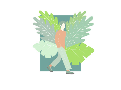 Walking Modern Man 2d art character design fashion flat flowers for web graphic design green illustration leafs male man minimal modern ui vector