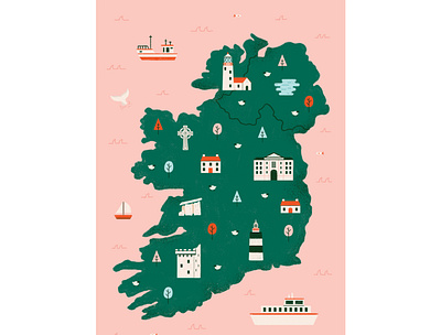 Map of Ireland boat drawing dublin holiday illustration ireland lighthouse map photoshop sheep