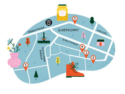 Map of Schorndorf editorial illustration map map illustration photoshop rawing shoe shopping shopping map vase