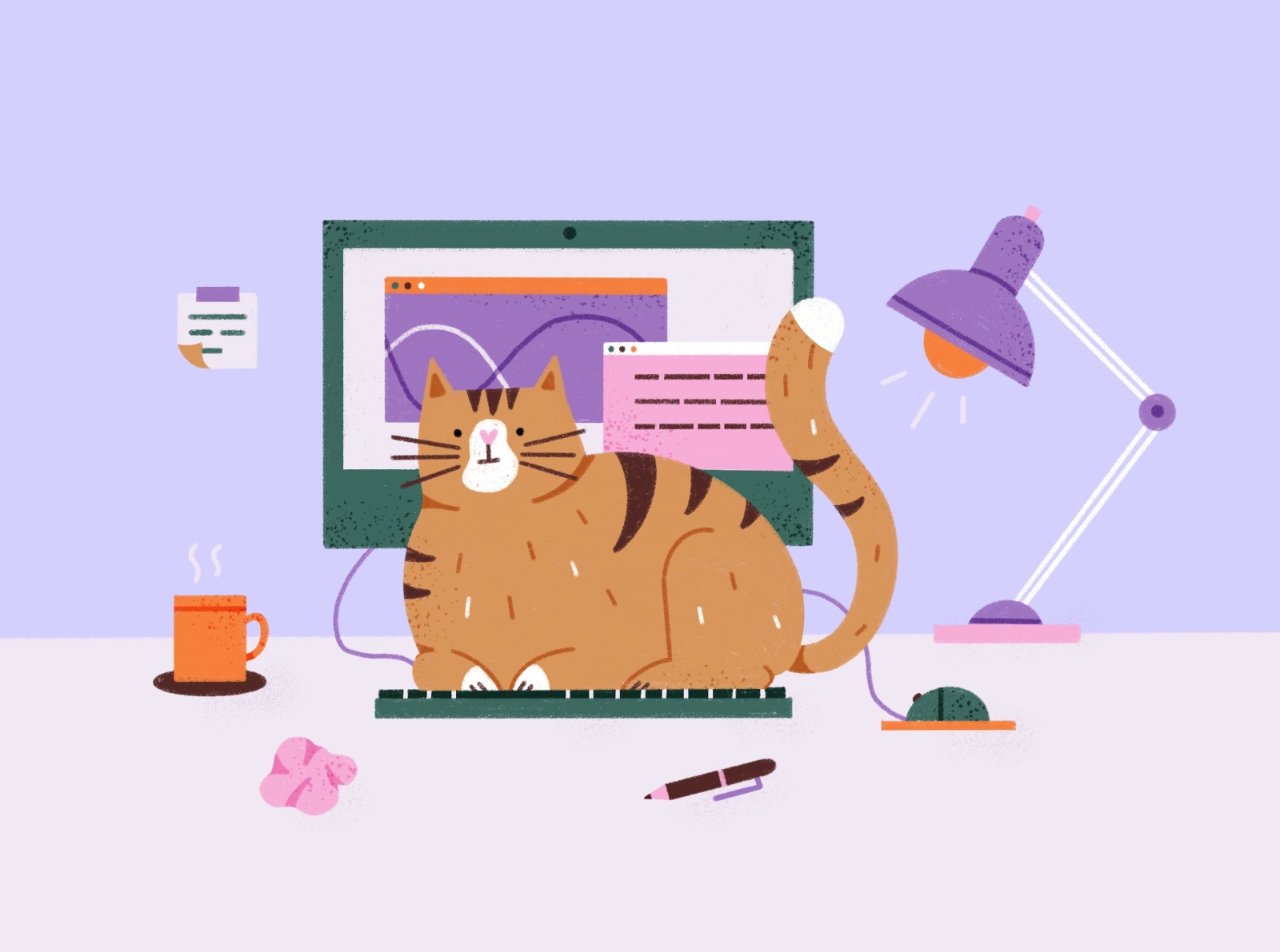 Coworker coworker work from home desk kitty home office remote work cat illustration