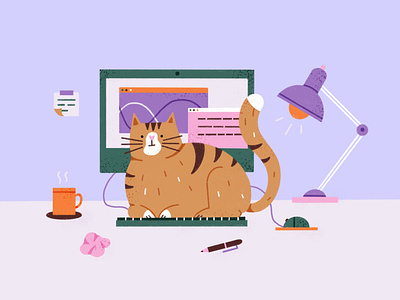 Coworker cat coworker desk home office illustration kitty remote work work from home