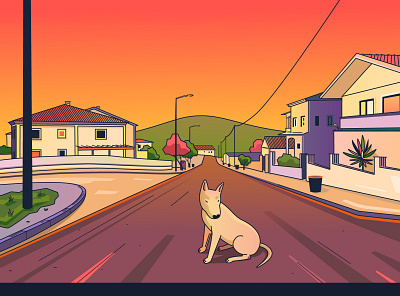 Dog on the road 2dart adobe illustrator alone dog illustration street vector