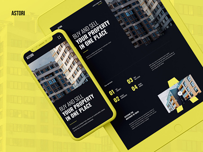 1st Page with Adative / Real Estate black design landing page lp mockup real estate ui website yellow yellow black