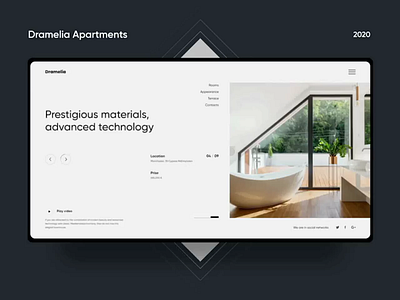 Dramelia Apartments // Website animation grey minimalism page transition real estate ui website