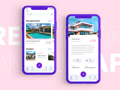 Villy // Mobile App mobile app pink purple real estate ui white