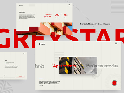 Greystar Apartments // Website grey minimalism real estate red ui website