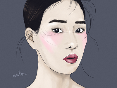 Asian beauty grunge texture hand drawn illustration niki kiki woman