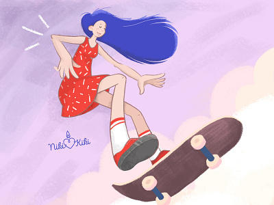 Skateboard girl art grunge texture hand drawn illustration skateboard