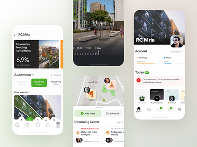 App for residents account activity apartments app camera categories community events feed home interface live map mobile app notifications product real estate ui ux
