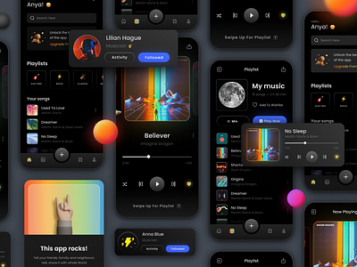 Music player & Social Share / DailyUI009 & DailyUI010 3d app blur colorblur daily ui dailyui dailyuichallenge dark dark app dark mode dark ui glassmorphism gradient music music app music art music player musician player ui