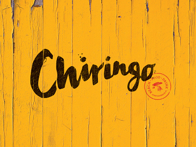 Chiringo Logo branding hand lettering ink logo script seal typography weathered wood yellow
