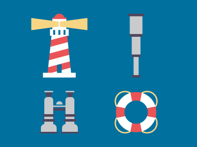 Sea Set binoculars icons life buoy lighthouse sailor sea spyglass