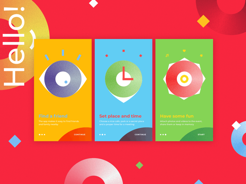 DailyUI / 023 bright colorful dailyui dailyui 023 fun onboarding ui