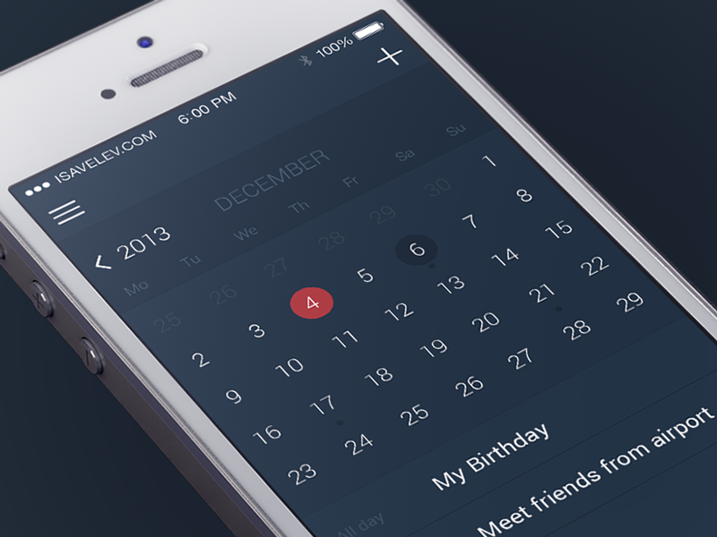 Calendar iphone ios ios7 ui calendar dates timeline dark app time management