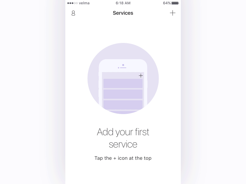 Add your first service add animation app design flinto gif interaction ios list onboarding onboarding screens onboarding ui transition