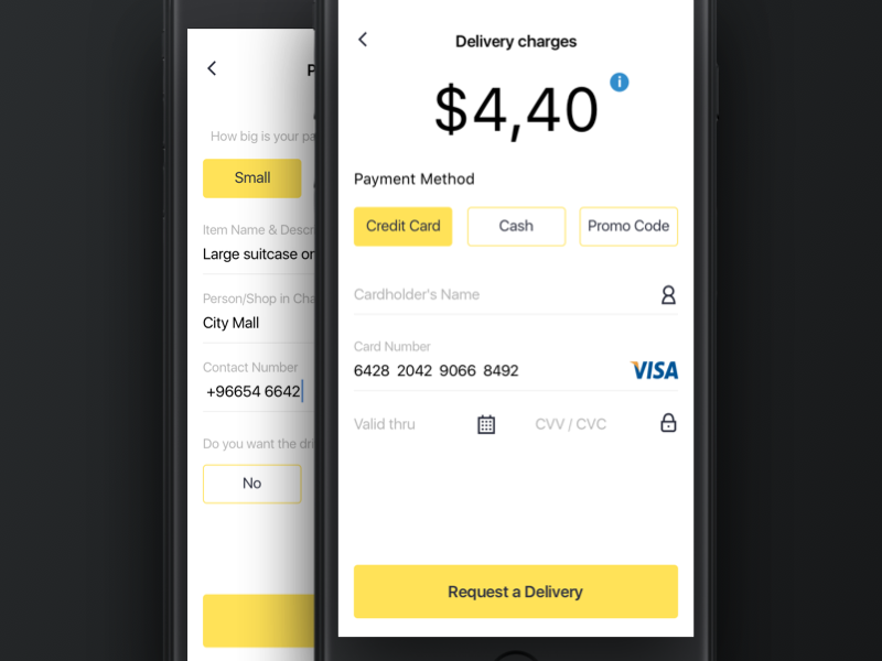Delivery Charges payment form tabs iphone ios app car summary taxi uber on-demand delivery