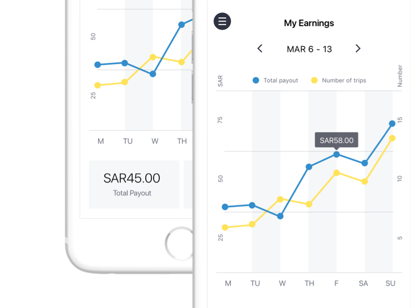 My Earnings graph chart iphone android ios app car taxi uber on-demand map delivery