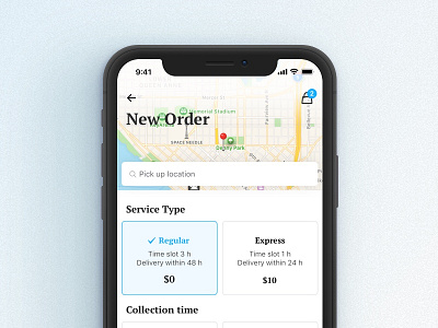 Checkout for a delivery app cart checkout delivery ecommerce ios iphone x laundry location map mobile on demand service