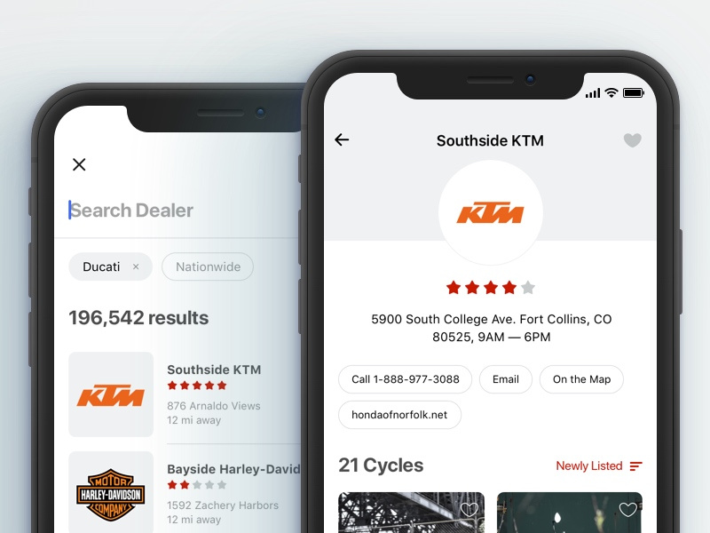 Dealers pop-up overlay explore iphone x mobile commerce shop app ios search cycles marketplace