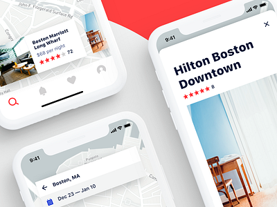 Hotel Booking App airbnb app boobies book booking cards home hotel hotel app hotel booking ios iphone listing page listings map mobile real estate rent room ui