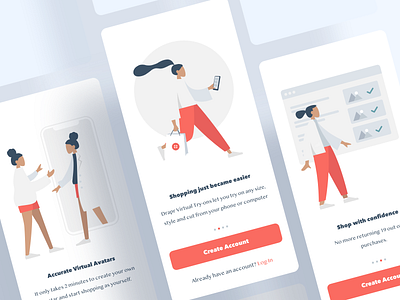 Onboarding Slides For a Virtual Fitting App app ar augmented augmented reality augmentedreality illustration ios iphone mobile onboarding try on ui virtual fitting virtual reality walk through