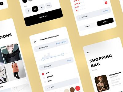 Fashion Shopping Mobile App bag board cart clean collection ecommerce fashion feed filter filter and sort flat ios mobile photo shop shopping shopping app 应用 设计