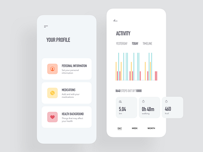 Medical App / Profile & Activity chart dashboad health health app health care healthcare heart heart rate ios medical medical app medicine mobile designer monitor sleep sport sport app step counter weight weight loss