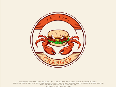 Logo Crab | Burger Food & Restaurant | Vintage Design illustration logo burger logo crab logo emblem logo fast food logo food logo mascot logo restaurant logo retro logo seafood logo vintage