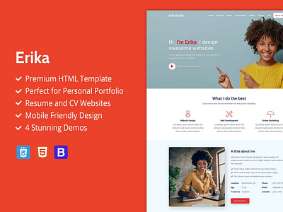Erika - HTML Template For Online Portfolio, CV & Resume Websites