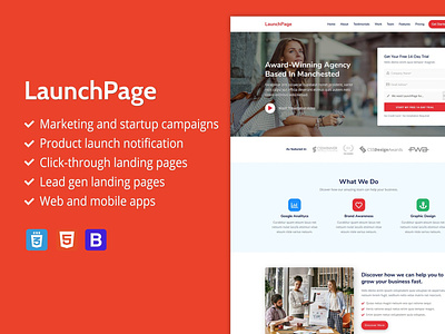 LaunchPage - Premium HTML Landing Page Template agency branding agency landing page agency website business business landing page business website creative creative agency creative design landing page lauchpage marketing agency one page product launch startup startup campaign startup landing page startup template themeforest web app