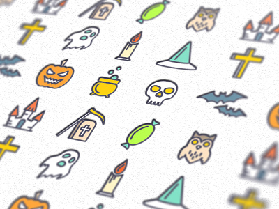 Outline Icons for Halloween bat castle cauldron ghost halloween icons outline owl pictogram pumpkin skull tombstone