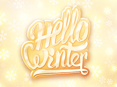 Hello Winter Lettering bokeh christmas gold golden hand hello inscription lettering snowflakes typography winter