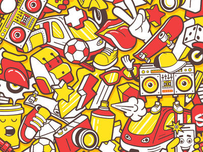 Graffiti seamless pattern with urban lifestyle line icons