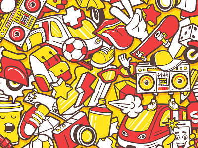 Graffiti seamless pattern with urban lifestyle line icons art background collage crazy doodle graffiti pattern seamless street urban vector youth
