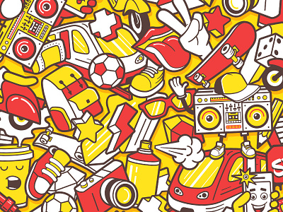 Graffiti seamless pattern with urban lifestyle line icons