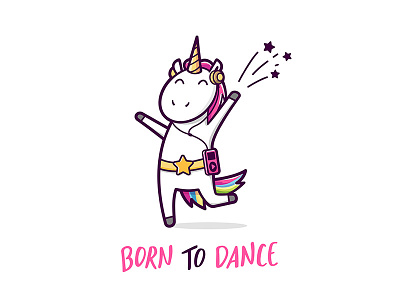 Dancing Unicorn cartoon cute dance dancing design flat illustration kids run unicorn vector