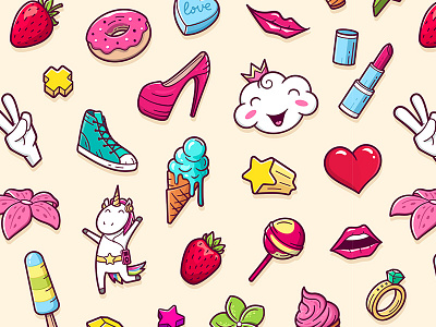 Seamless pattern design for kids cartoon cute girl heart ice cream illustration kids line art outline pattern print seamless