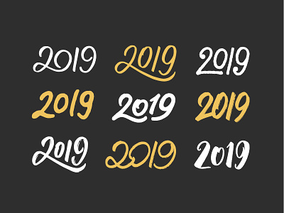 Set of 2019 calligraphic numbers 2019 banner calligraphy card design for sale greeting happy lettering logo new new year poster sticker text type typography vector vintage year