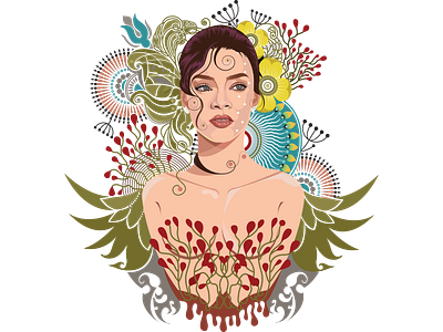 Rihanna design flower flowers flowers illustration girl girl with flower goddess illustration rihanna tattoo tattoo art