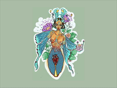 night bug girl girl with wings illustration