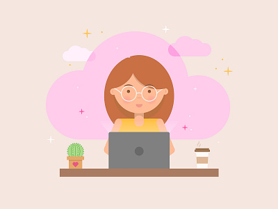 Girl and laptop adobe illustrator coffee computer flat illustration girl illustration job laptop office woman work
