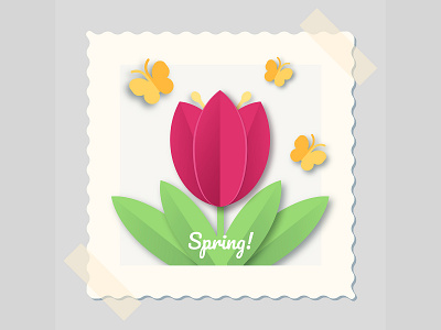 Greeting card spring adobe illustrator butterfly card flower illustration podcast spring tulip vector