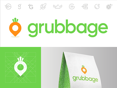 Grubbage :: Branding brand branding delivery food graphic design graphics green iconography icons logo logo anatomy logo mark mockup