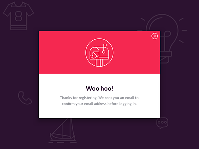 Woo hoo Popup account app app design icon mailbox modal notification pink popup purple register ui user ux