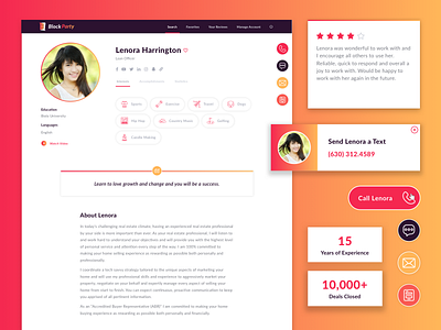 Expert Profile Page colors form icons interests quote reviews sign in social media ui ux web design