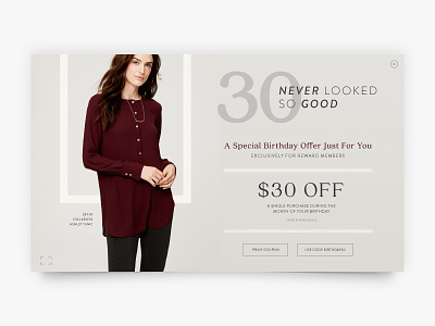 Birthday Coupon Card 30 birthday card clothing coupon fashion flat offer product sale shop ui